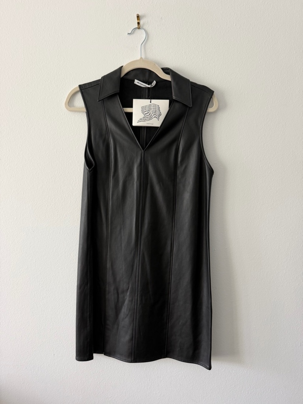 Alexander Wang Black Faux Leather Collared Dress